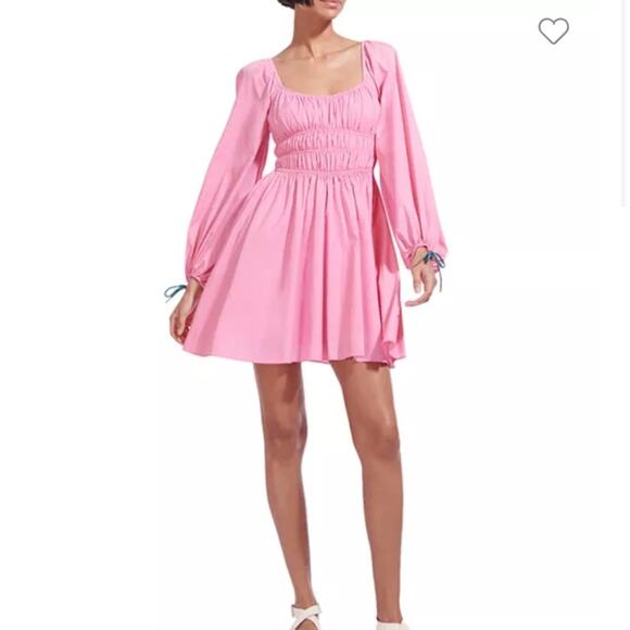 STAUD Dresses & Skirts - 50% OFF 🤑 STAUD Bow Mini Dress - Size Large - Bubblegum Pink - Ruched & Billowy